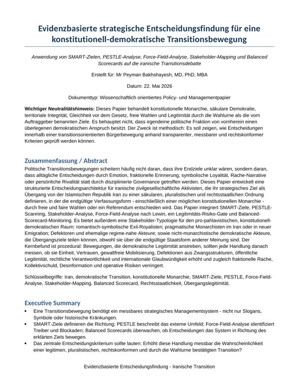 Cover of Evidenzbasierte strategische Entscheidungsfindung für eine konstitutionell-demokratische Transitionsbewegung