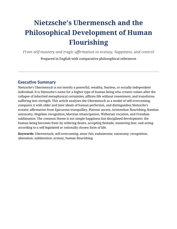 Cover of Nietzsche's Ubermensch and the Philosophical Development of Human Flourishing