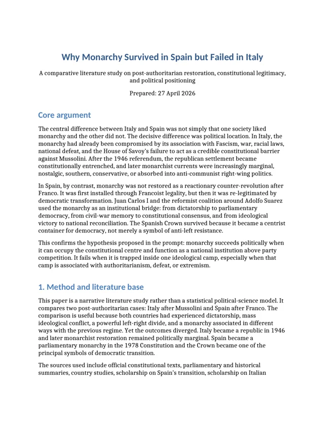 Cover of Why Monarchy Survived in Spain but Failed in Italy